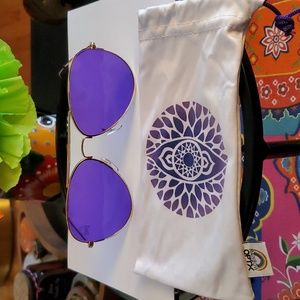 RAINBOW OPTX Purple w/ Gold Frames Aviator Style Sunglasses, w/ microfiber pouch